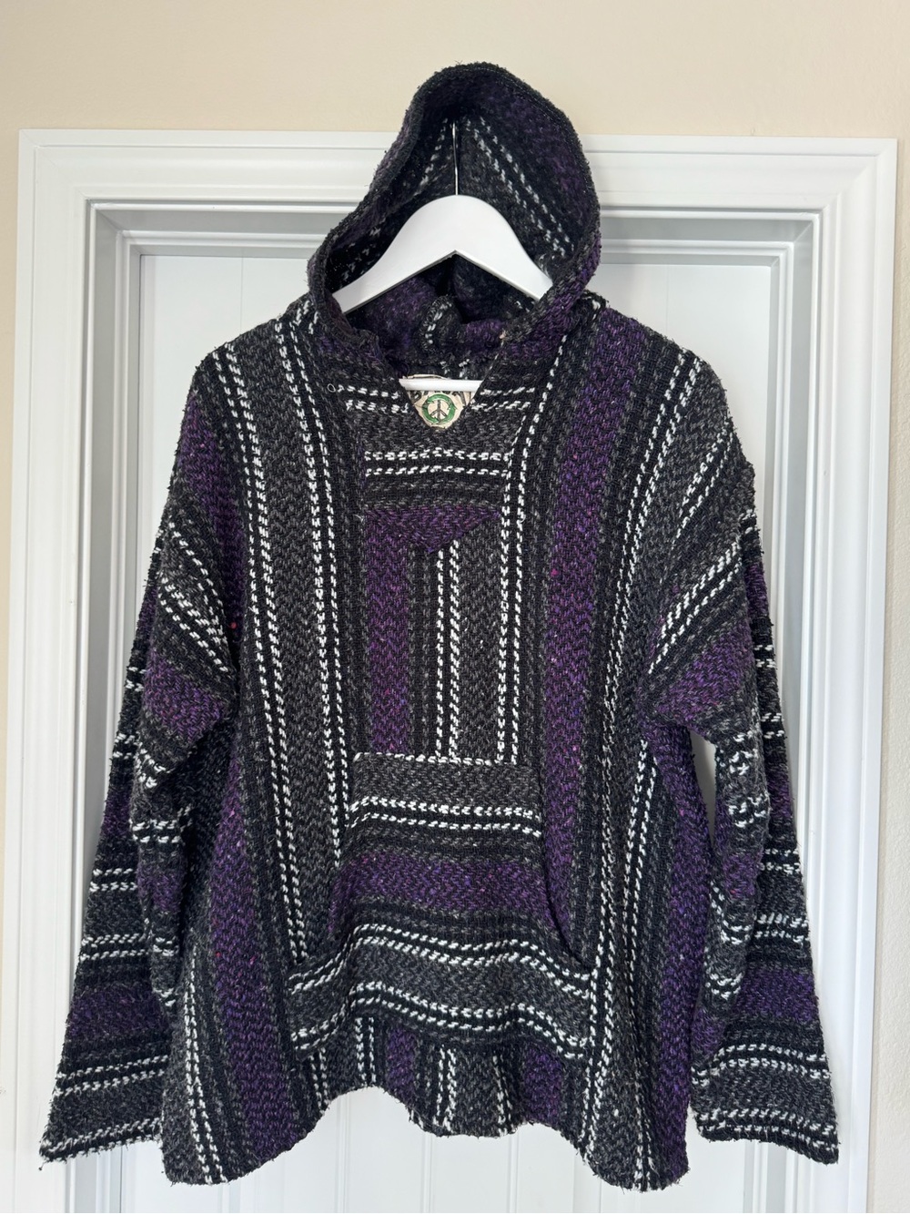 Men's Handmade Hooded Baja Sweater - Purple & Black